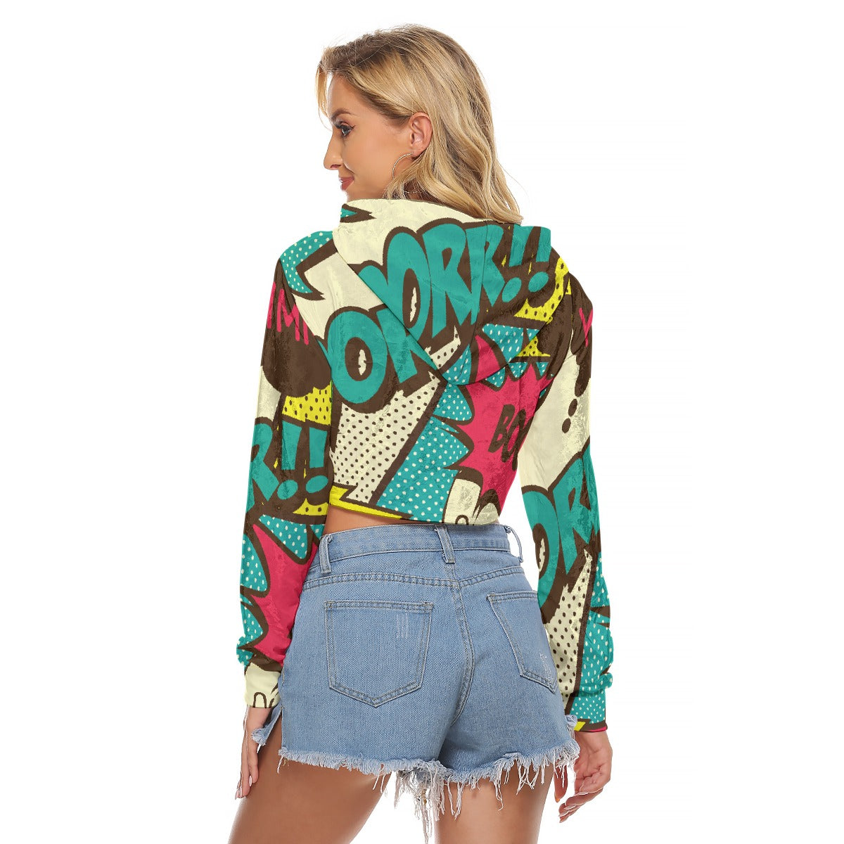 All-Over Print Women's Crop Top Hoodie|Velvet
