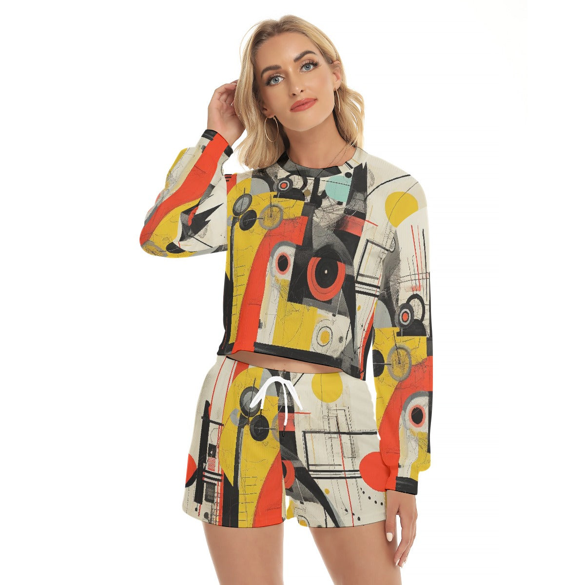 All-Over Print Women's Short Sweatshirt And Pants Suit