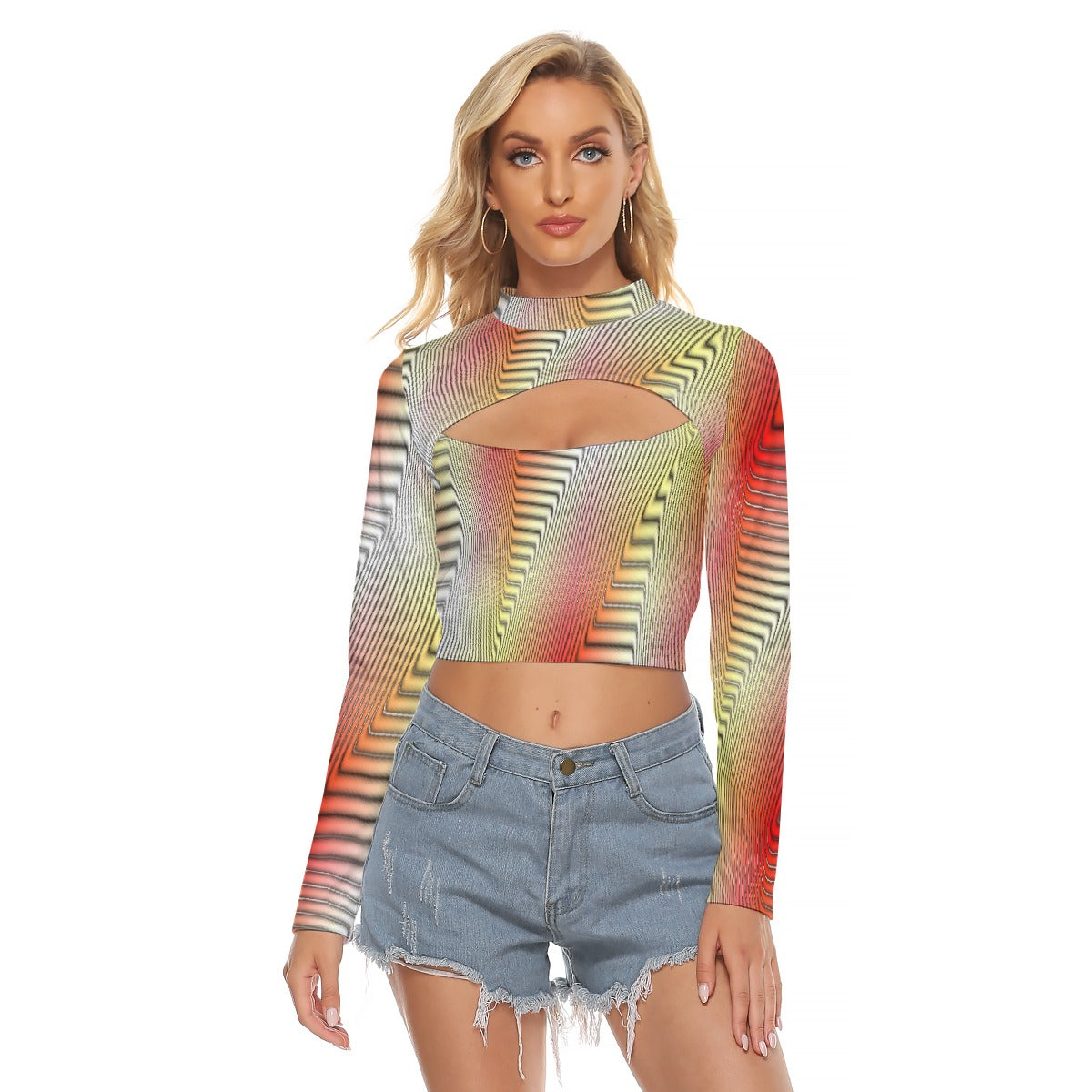 All-Over Print Women's Hollow Chest Keyhole Tight Crop Top