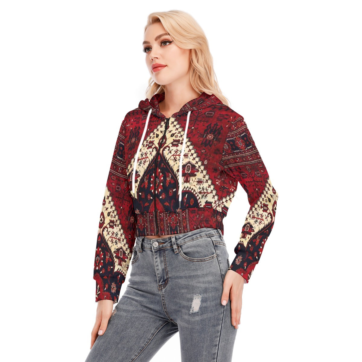 All-Over Print Women's Crop Top Hoodie With Zipper Closure