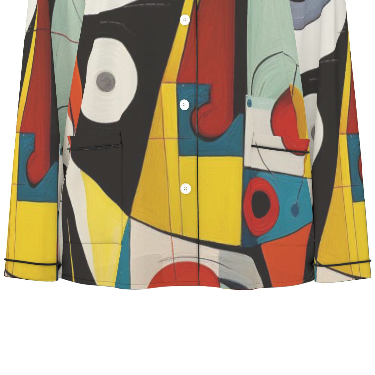 All-Over Print Women's Long Sleeve Pajama Set With Black Contrast Piping