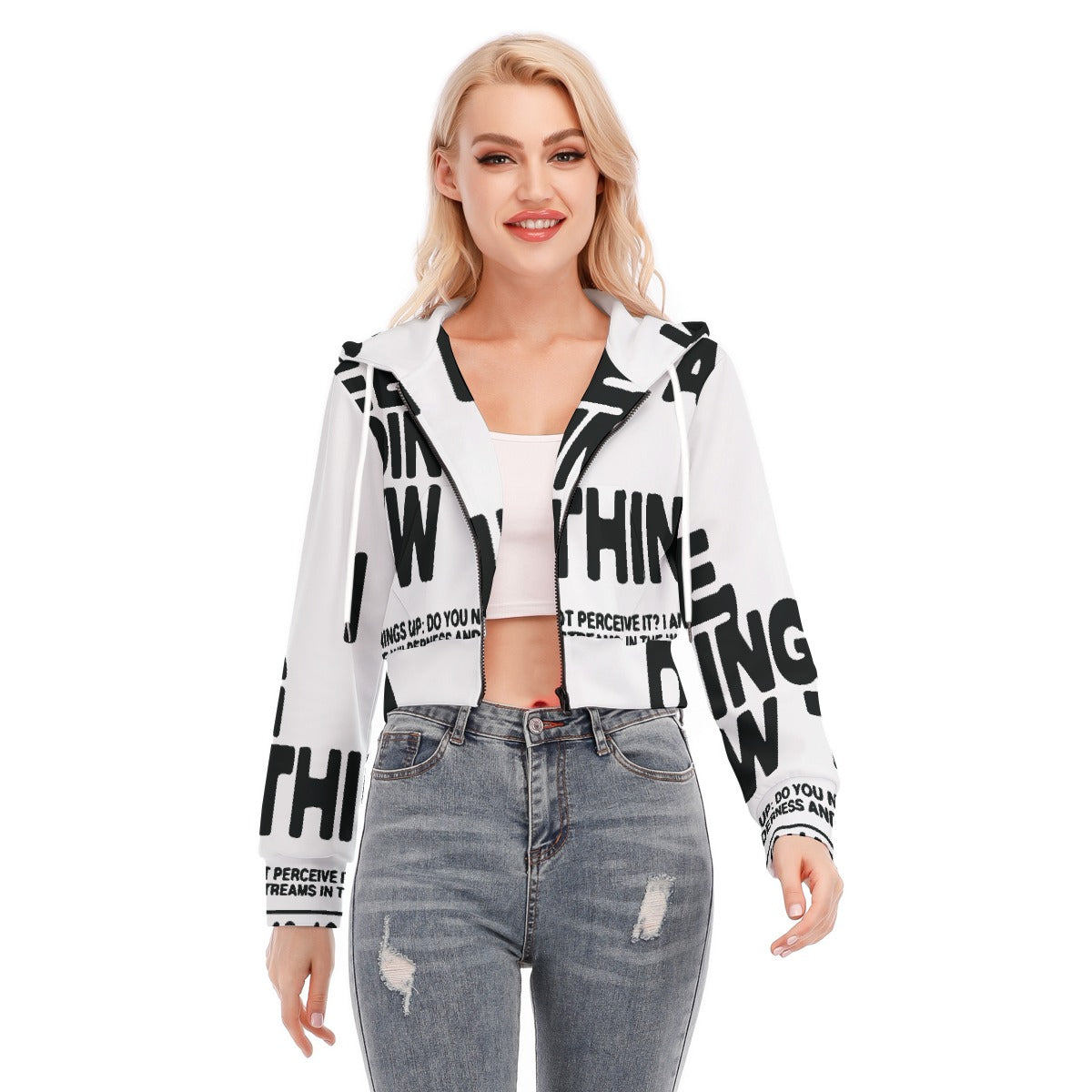All-Over Print Women's Crop Top Hoodie With Zipper Closure