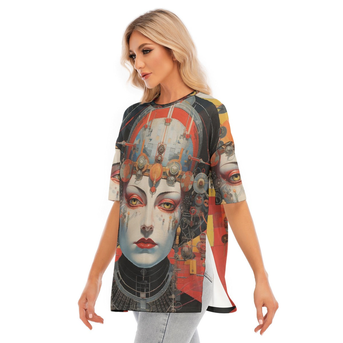 All-Over Print Women's Short Sleeves T-shirt With Hem Split