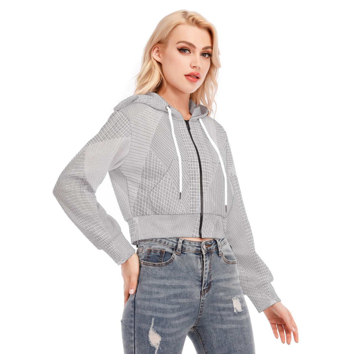 All-Over Print Women's Crop Top Hoodie With Zipper Closure