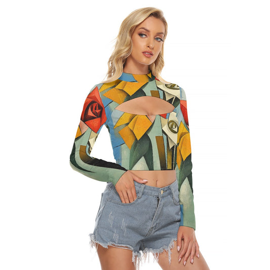 All-Over Print Women's Hollow Chest Keyhole Tight Crop Top