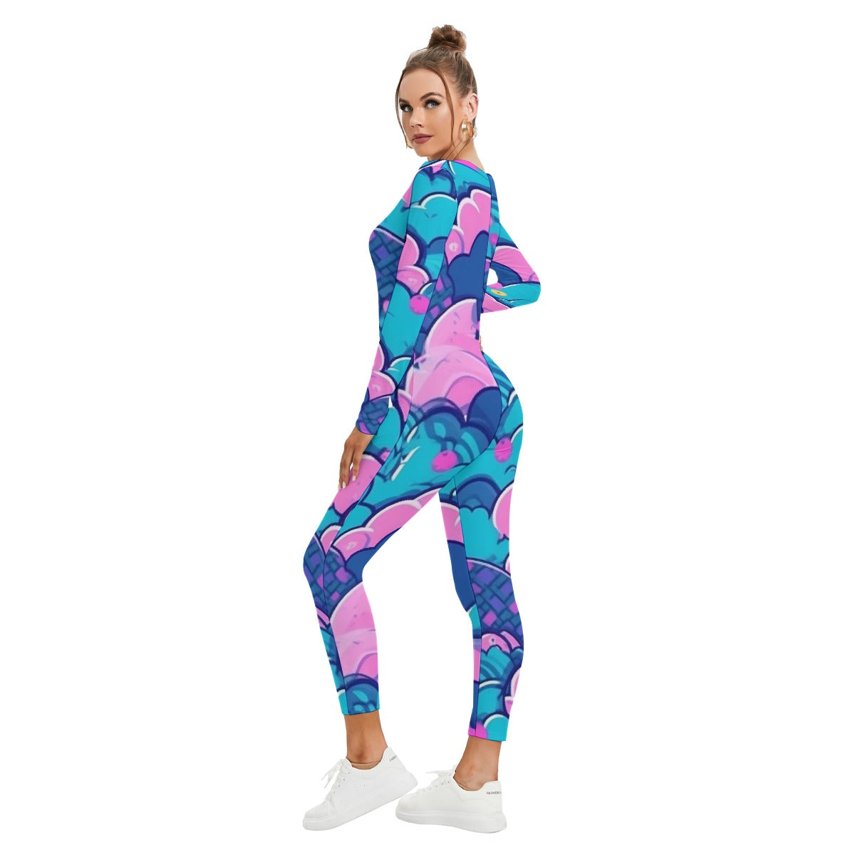 All-Over Print Women's Plunging Neck Jumpsuit