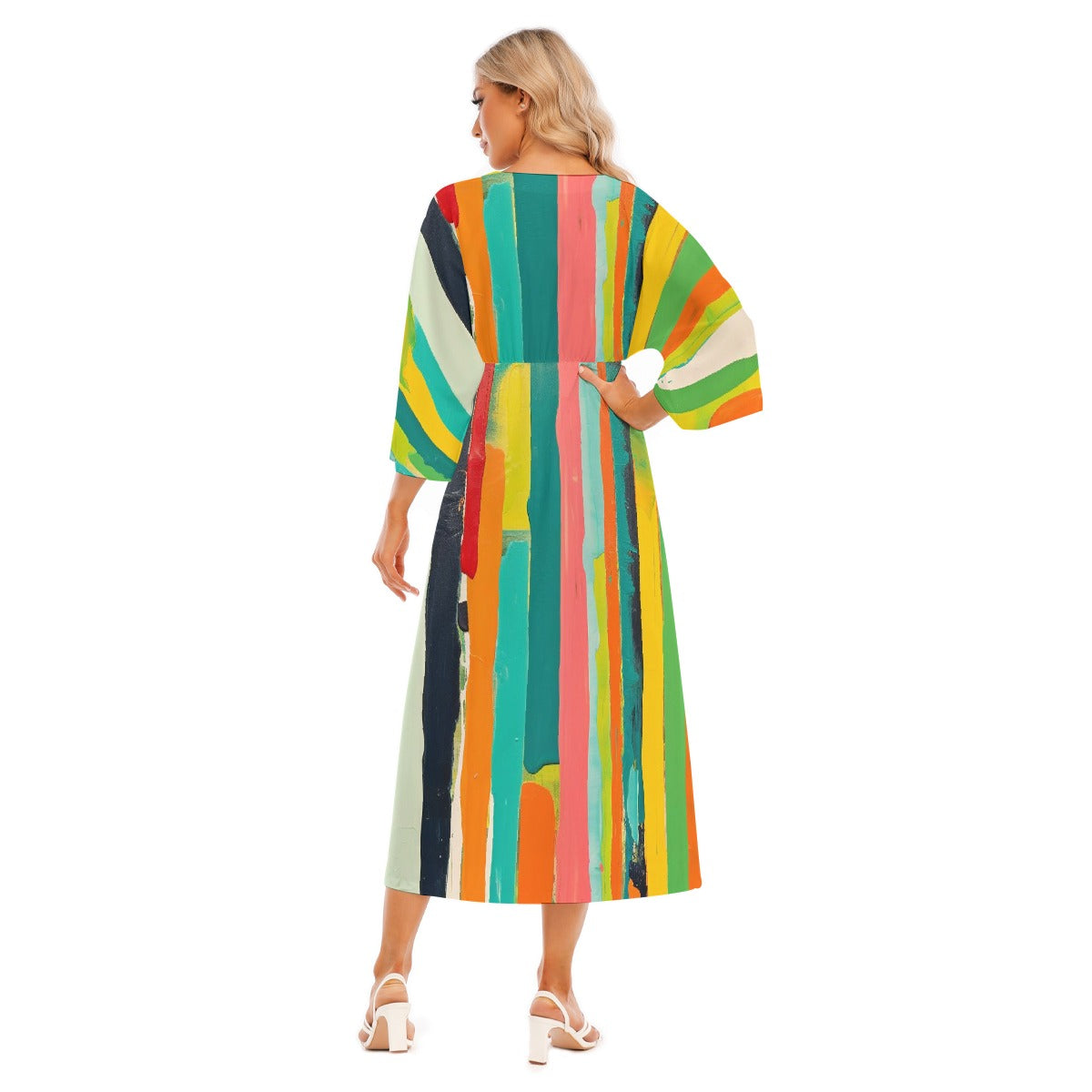 All-Over Print Women's Mid-Sleeve Long Dress