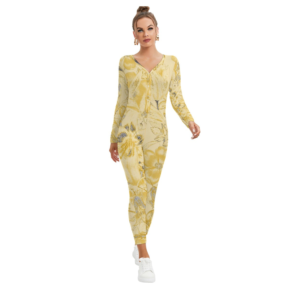 All-Over Print Women's Plunging Neck Jumpsuit