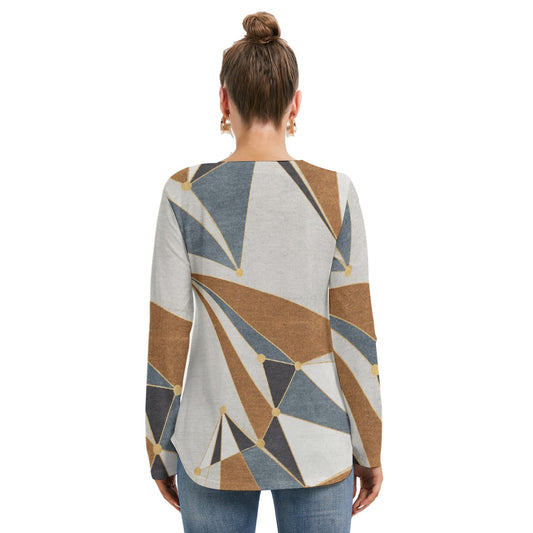 All-Over Print Women's Long Sleeve Neckline Tie Sweatshirt