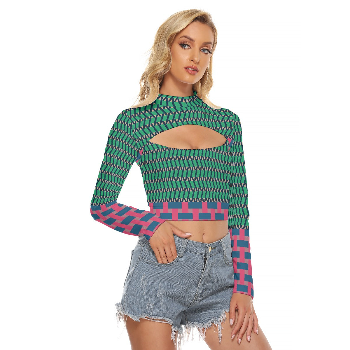 All-Over Print Women's Hollow Chest Keyhole Tight Crop Top