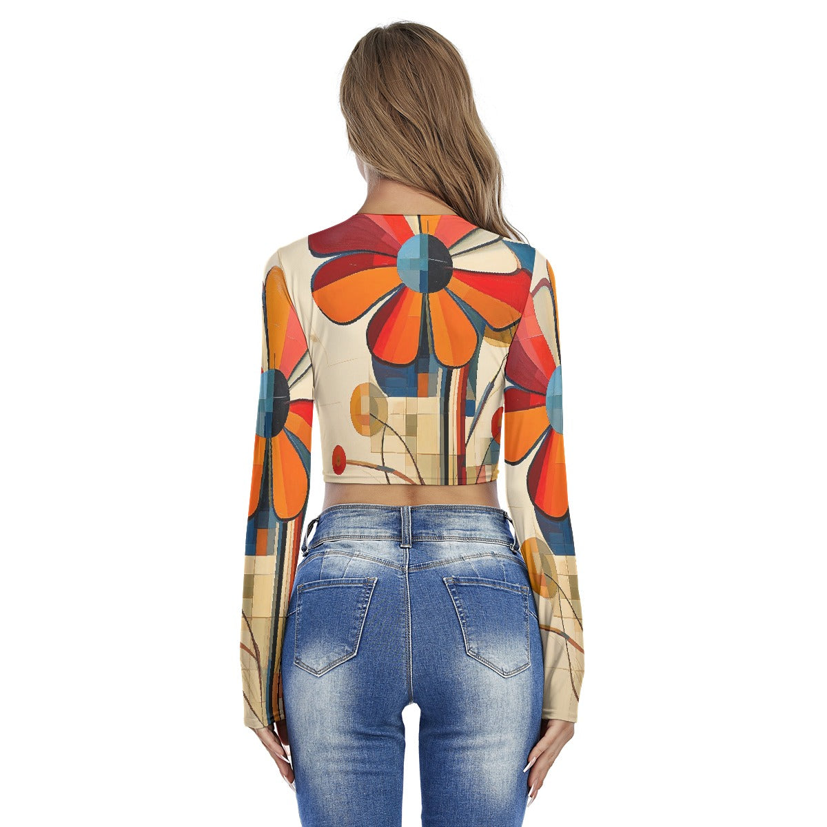 All-Over Print Women's Round Neck Crop Top T-Shirt
