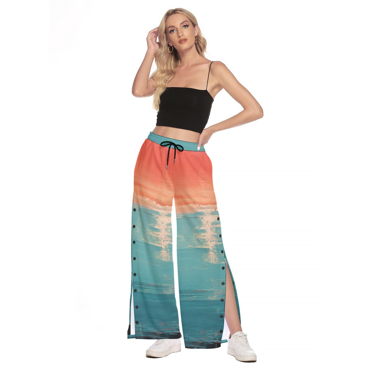 All-Over Print Women's Side Slit Snap Button Trousers