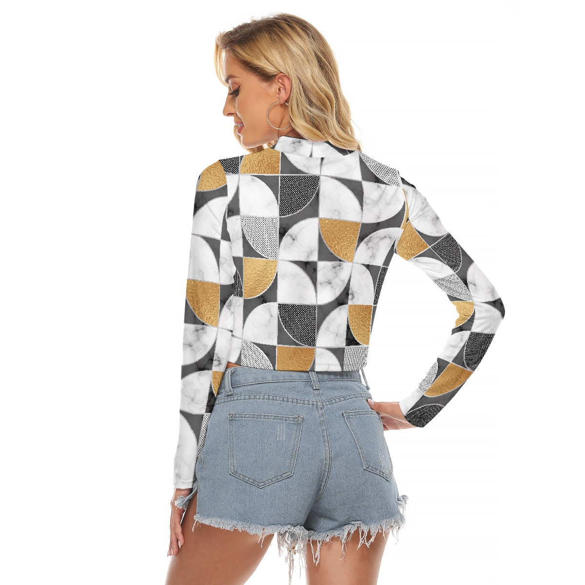 All-Over Print Women's Hollow Chest Keyhole Tight Crop Top