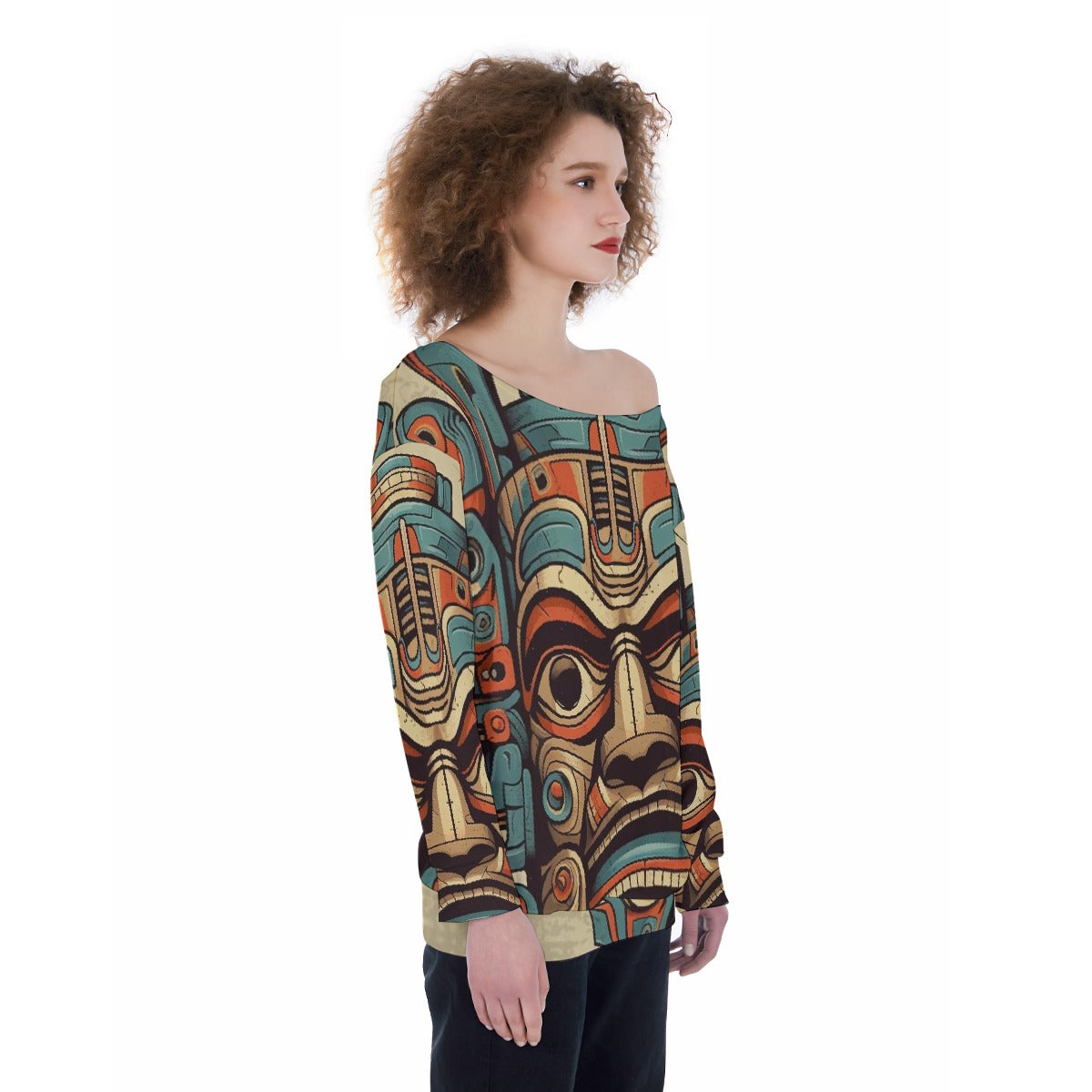 All-Over Print Oversized Women's Off-Shoulder Sweatshirt