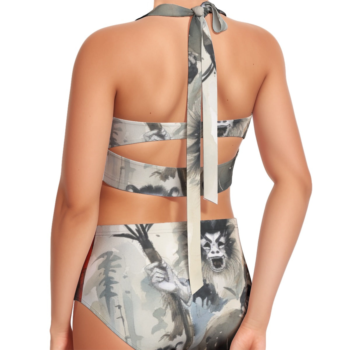 All-Over Print Women's Swimsuit Set With Halter