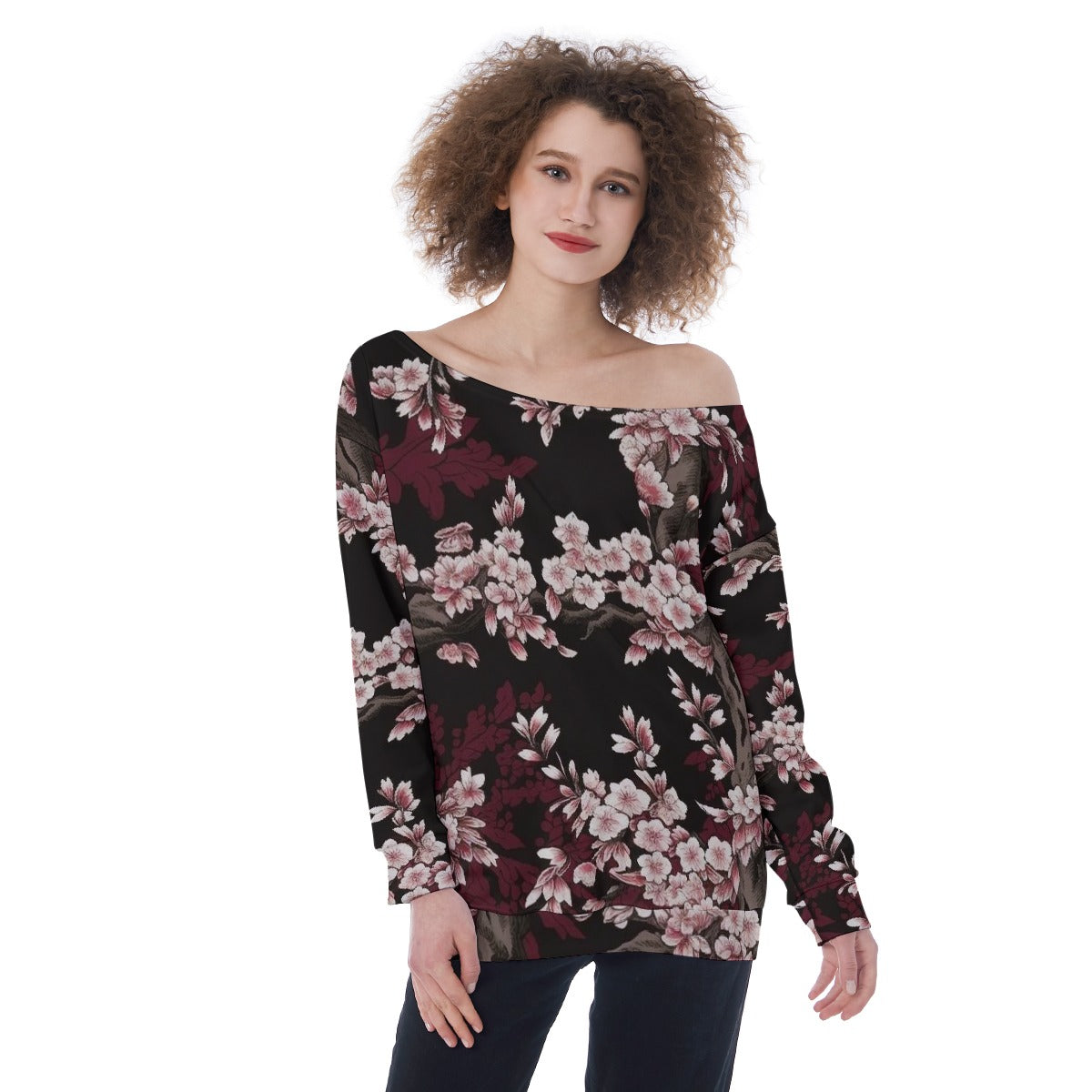 All-Over Print Oversized Women's Off-Shoulder Sweatshirt