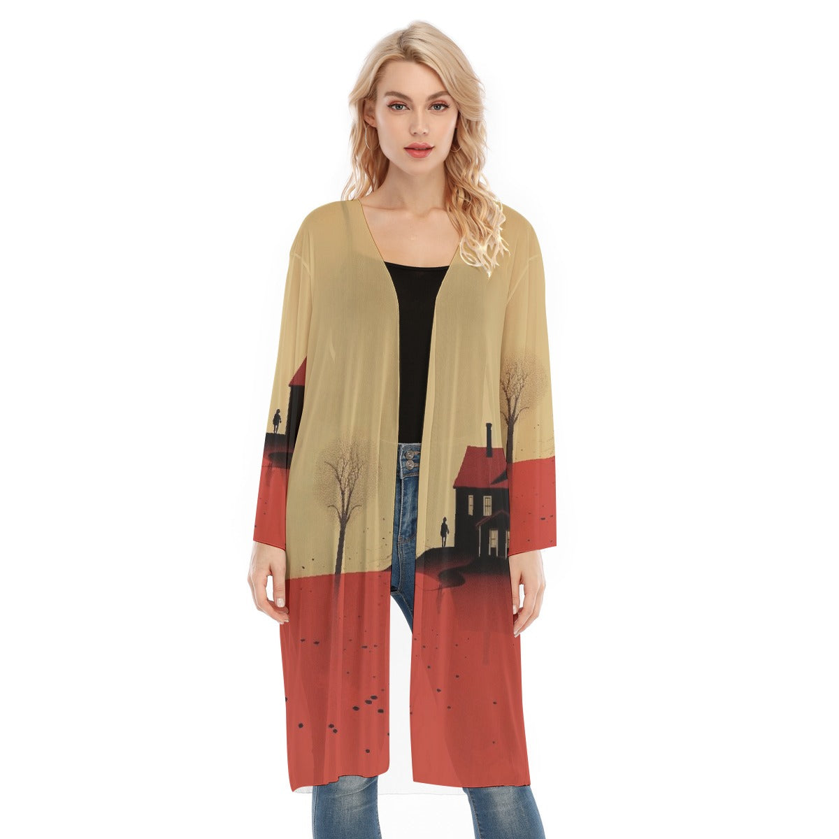 All- Over Print Women's Long Sleeve Mesh Cardigan