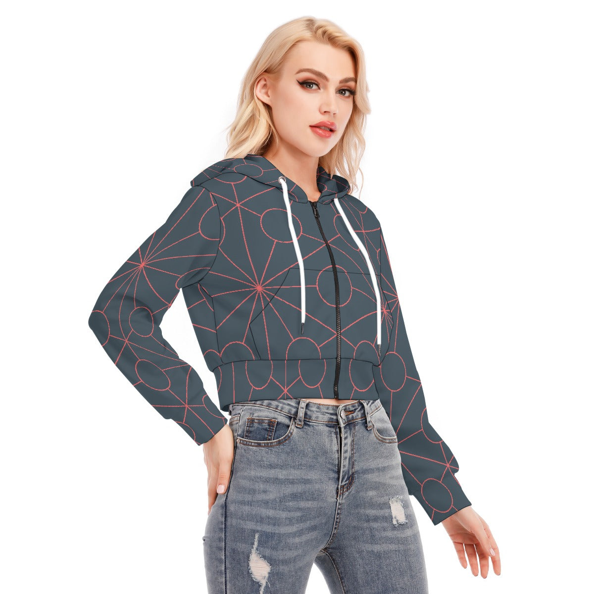 All-Over Print Women's Crop Top Hoodie With Zipper Closure