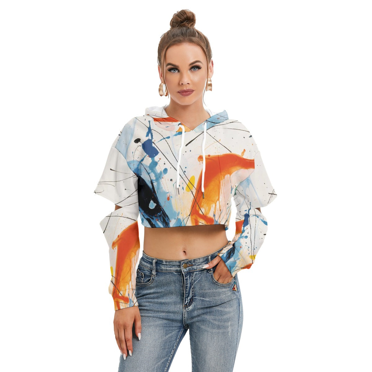 All-Over Print Women's Heavy Fleece Hoodie With Hollow Out Sleeve