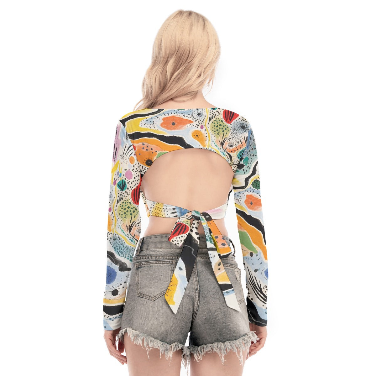 All-Over Print Women's Back Hollow T-shirt With Strap