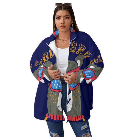 All-Over Print Unisex Borg Fleece Stand-up Collar Coat With Zipper Closure(Plus Size)