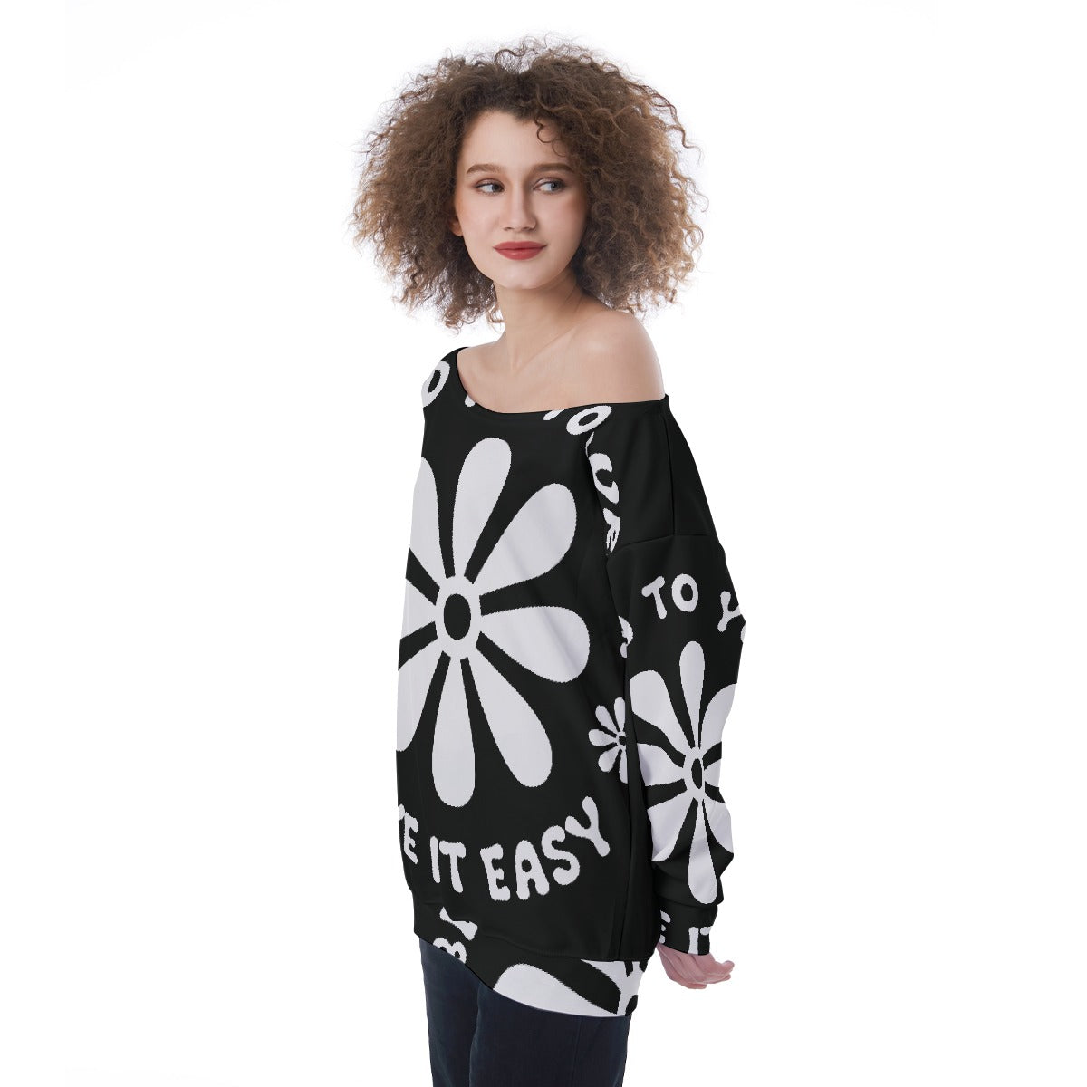 All-Over Print Oversized Women's Off-Shoulder Sweatshirt