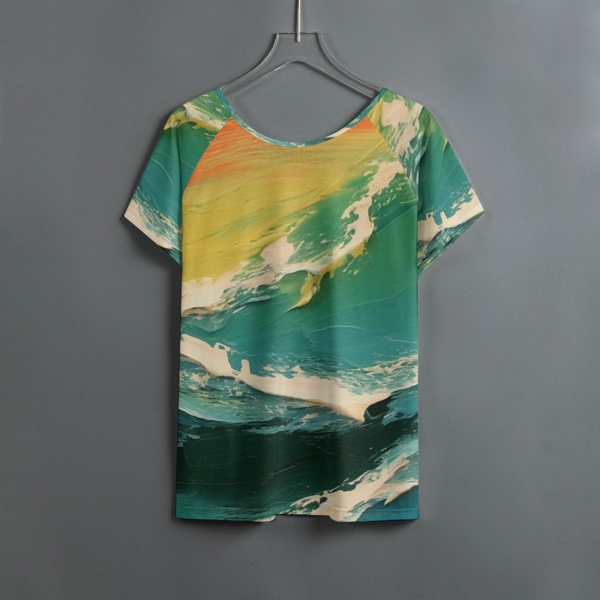 All-Over Print Women's Round Neck T-shirt With Raglan Sleeve