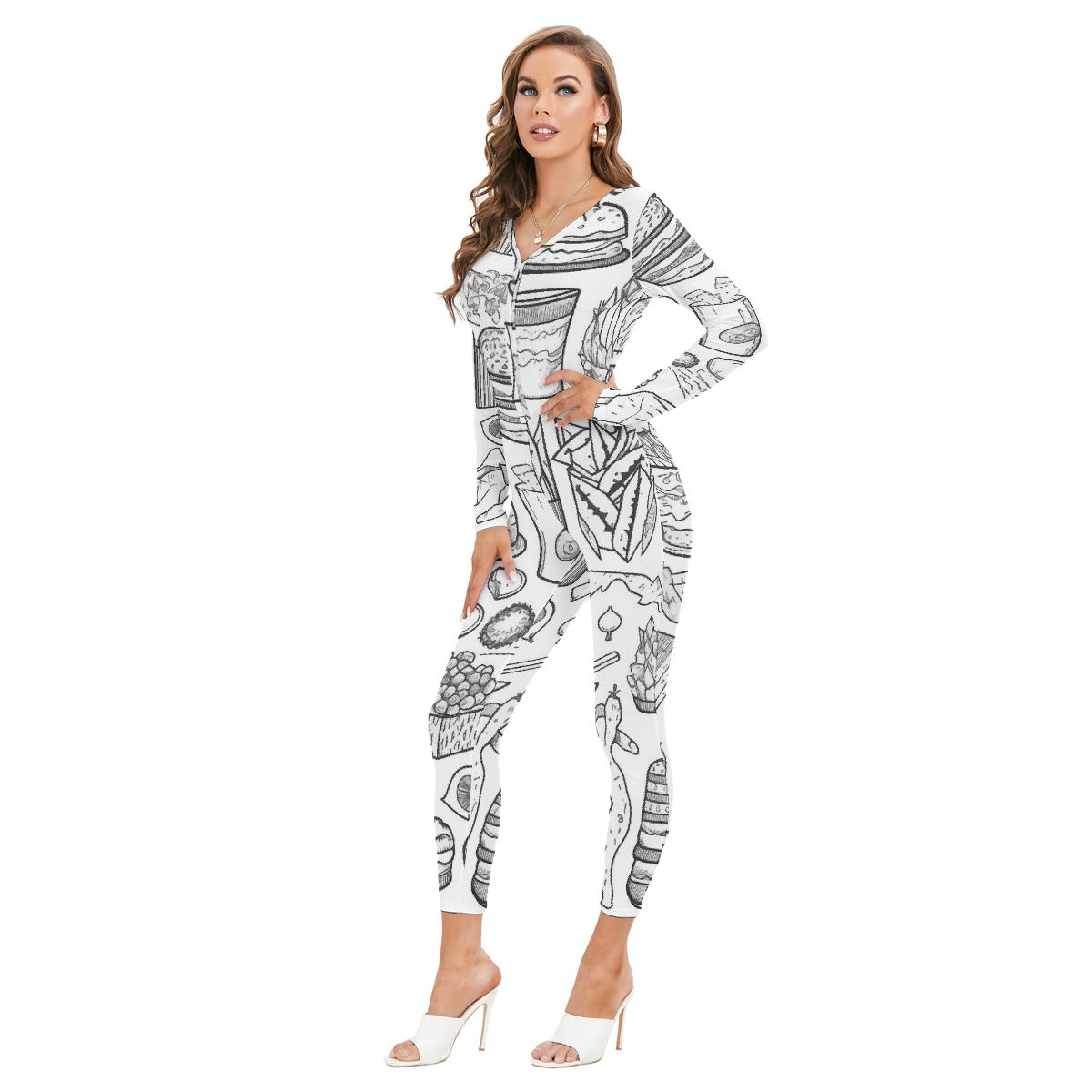 All-Over Print Women's Plunging Neck Jumpsuit