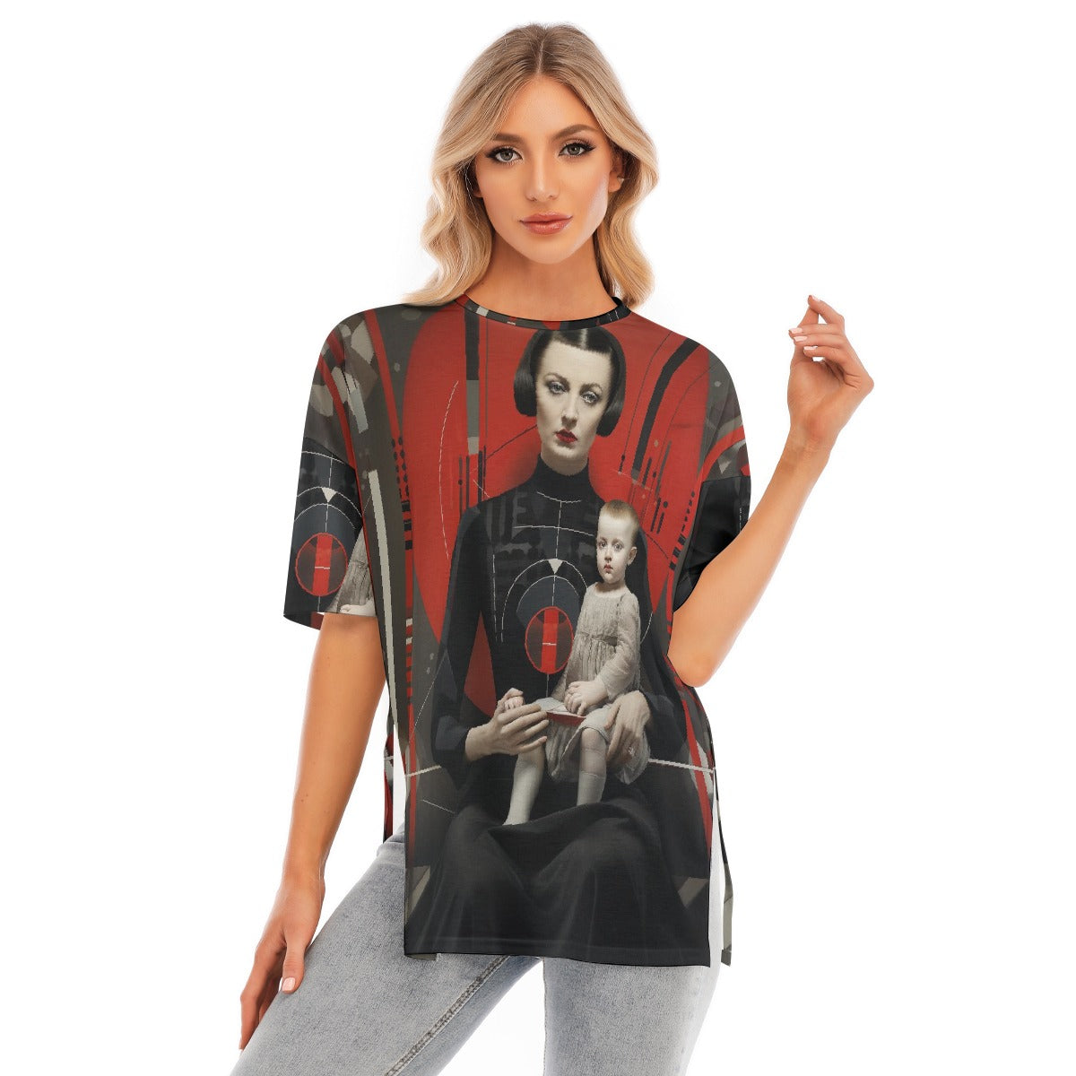 All-Over Print Women's Short Sleeves T-shirt With Hem Split