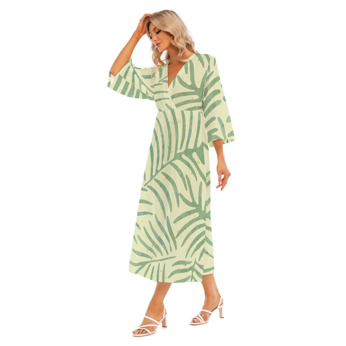 All-Over Print Women's Mid-Sleeve Long Dress