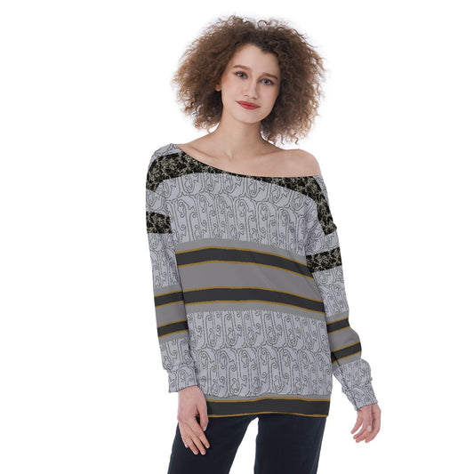All-Over Print Oversized Women's Off-Shoulder Sweatshirt