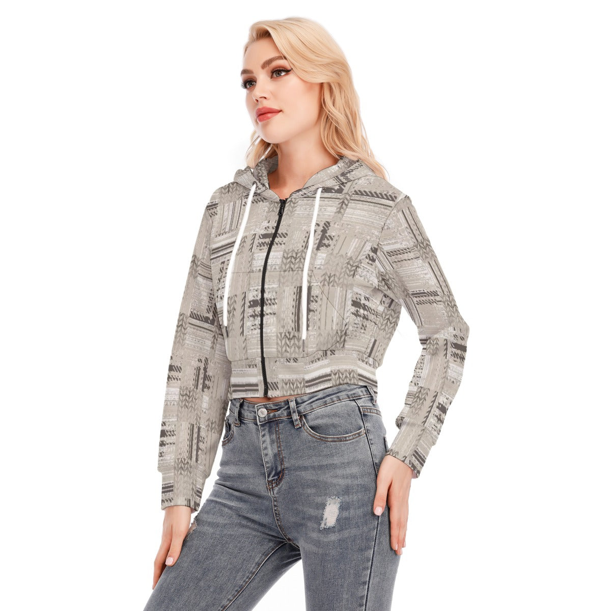 All-Over Print Women's Crop Top Hoodie With Zipper Closure