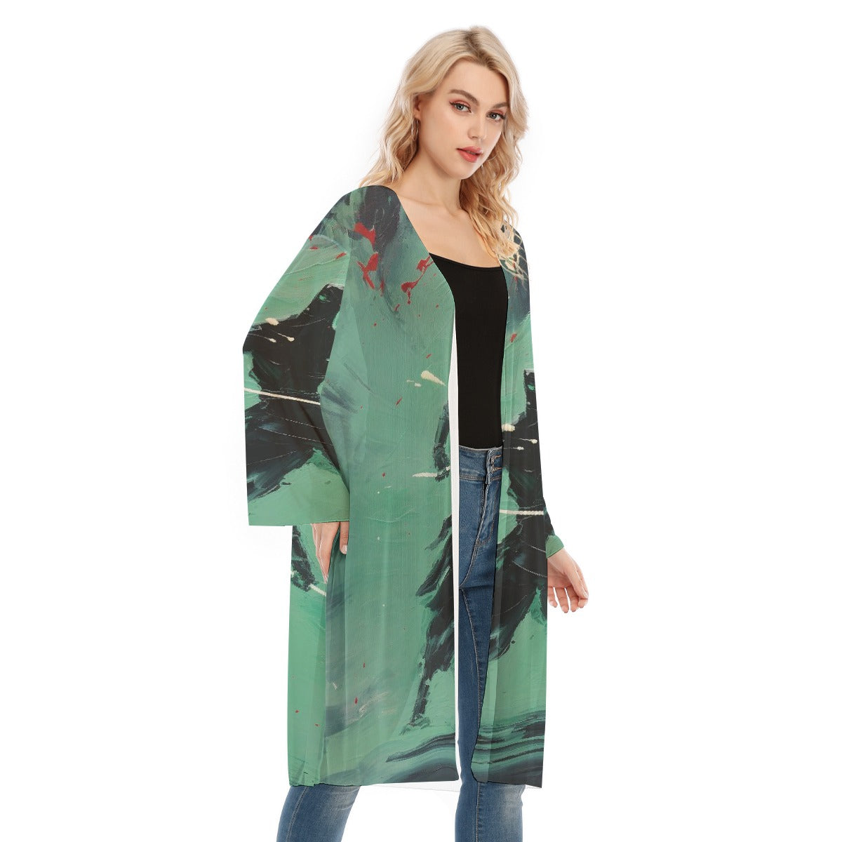 All- Over Print Women's Long Sleeve Mesh Cardigan