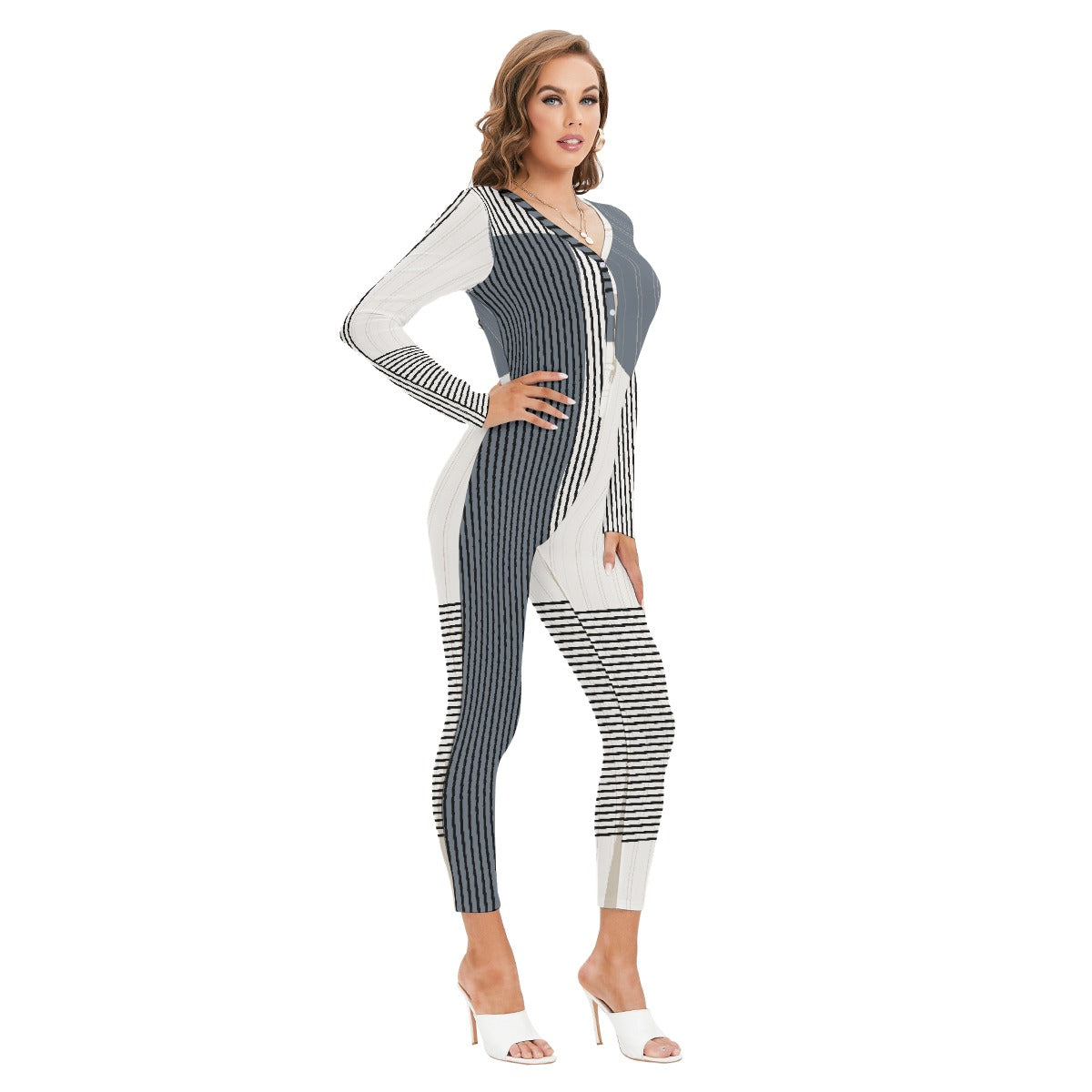 All-Over Print Women's Plunging Neck Jumpsuit