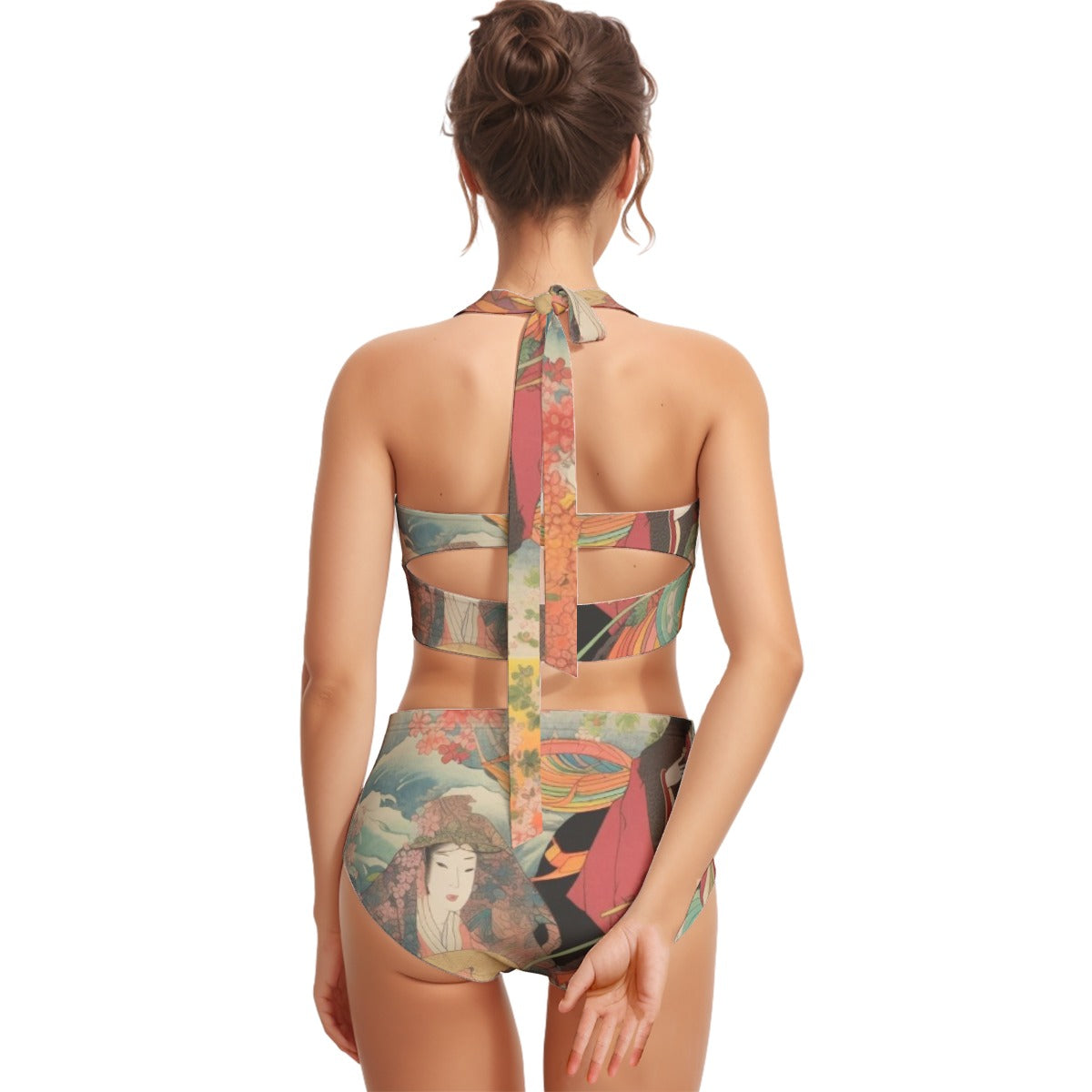 All-Over Print Women's Swimsuit Set With Halter
