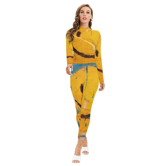 All-Over Print Women's Long-sleeved High-neck Jumpsuit With Zipper