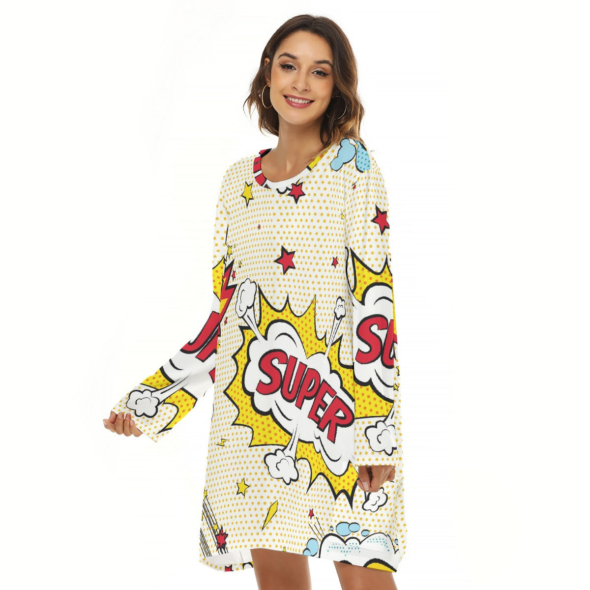 All-Over Print  Women's Loose Crew Neck Dress