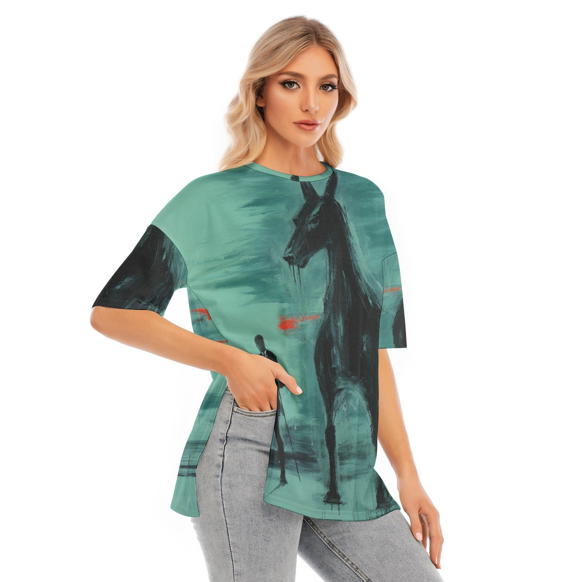 All-Over Print Women's Short Sleeves T-shirt With Hem Split