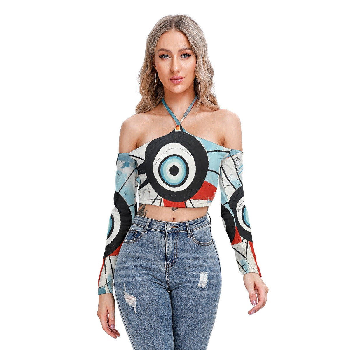 All-Over Print Women's Halter Lace-up Top