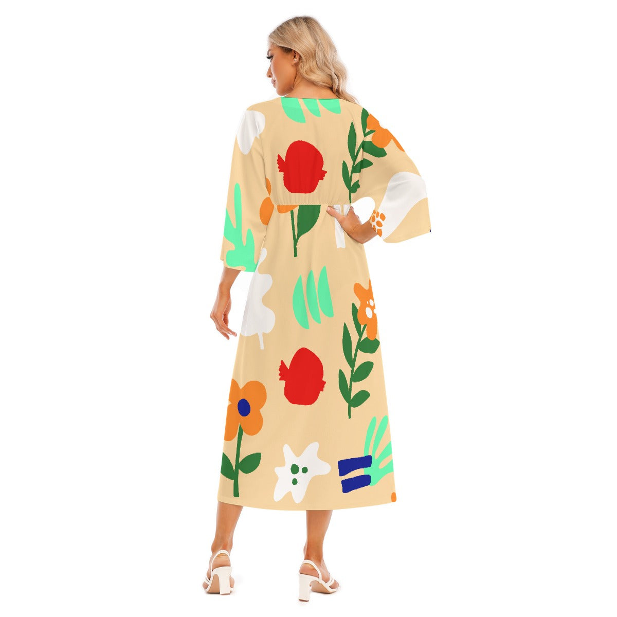 All-Over Print Women's Mid-Sleeve Long Dress