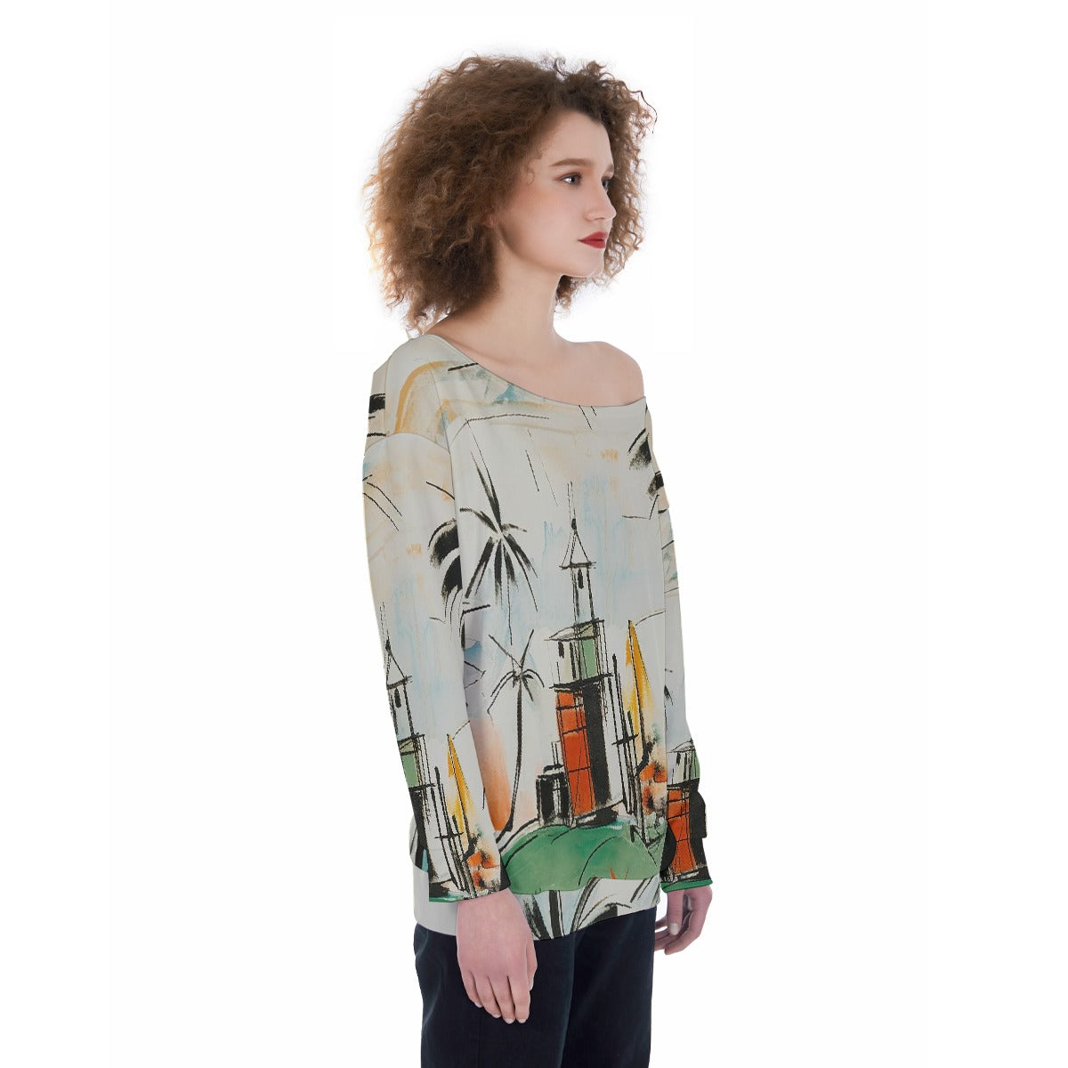 All-Over Print Oversized Women's Off-Shoulder Sweatshirt