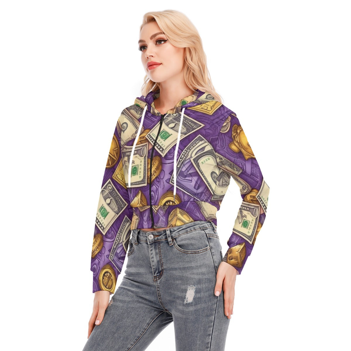 All-Over Print Women's Crop Top Hoodie With Zipper Closure