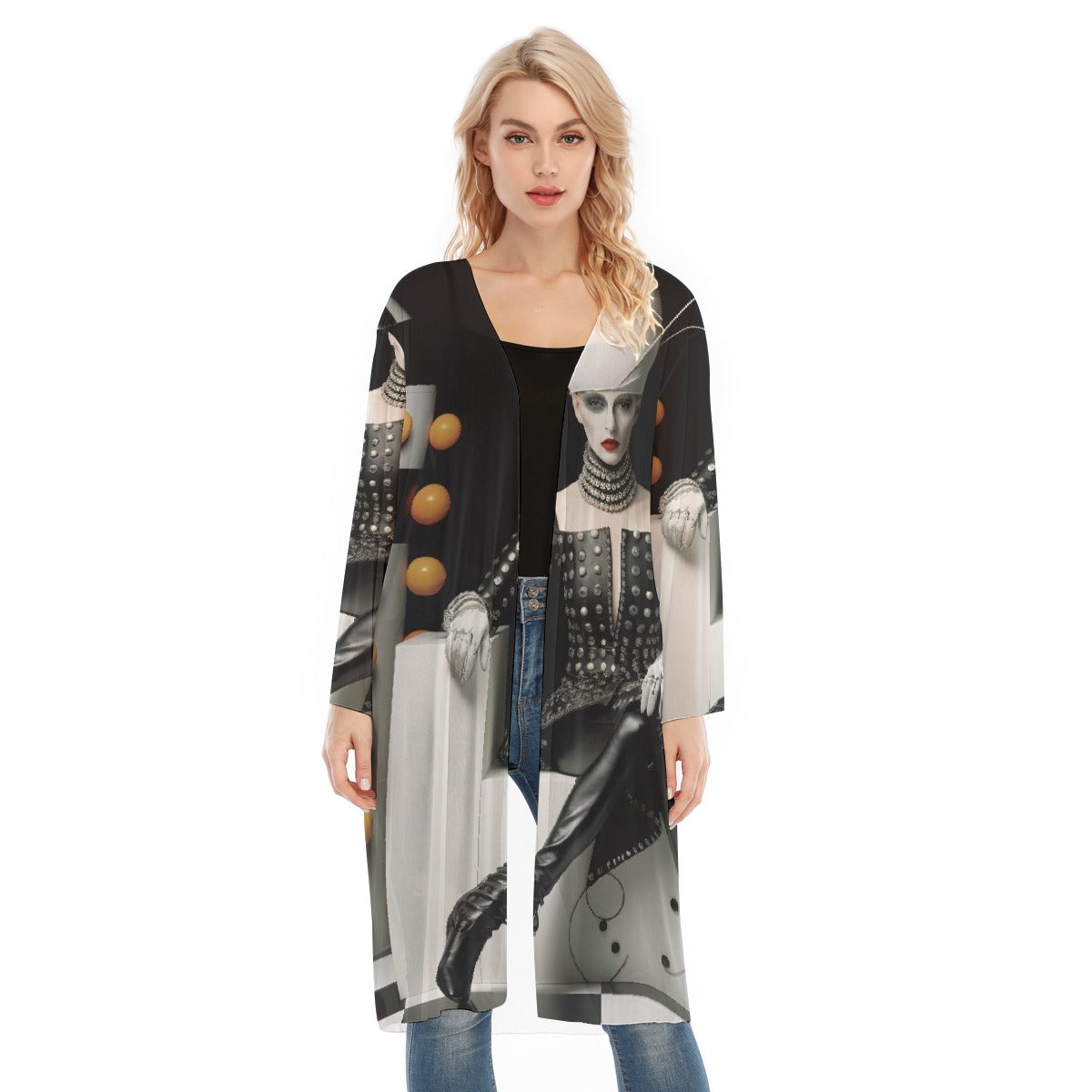 All- Over Print Women's Long Sleeve Mesh Cardigan