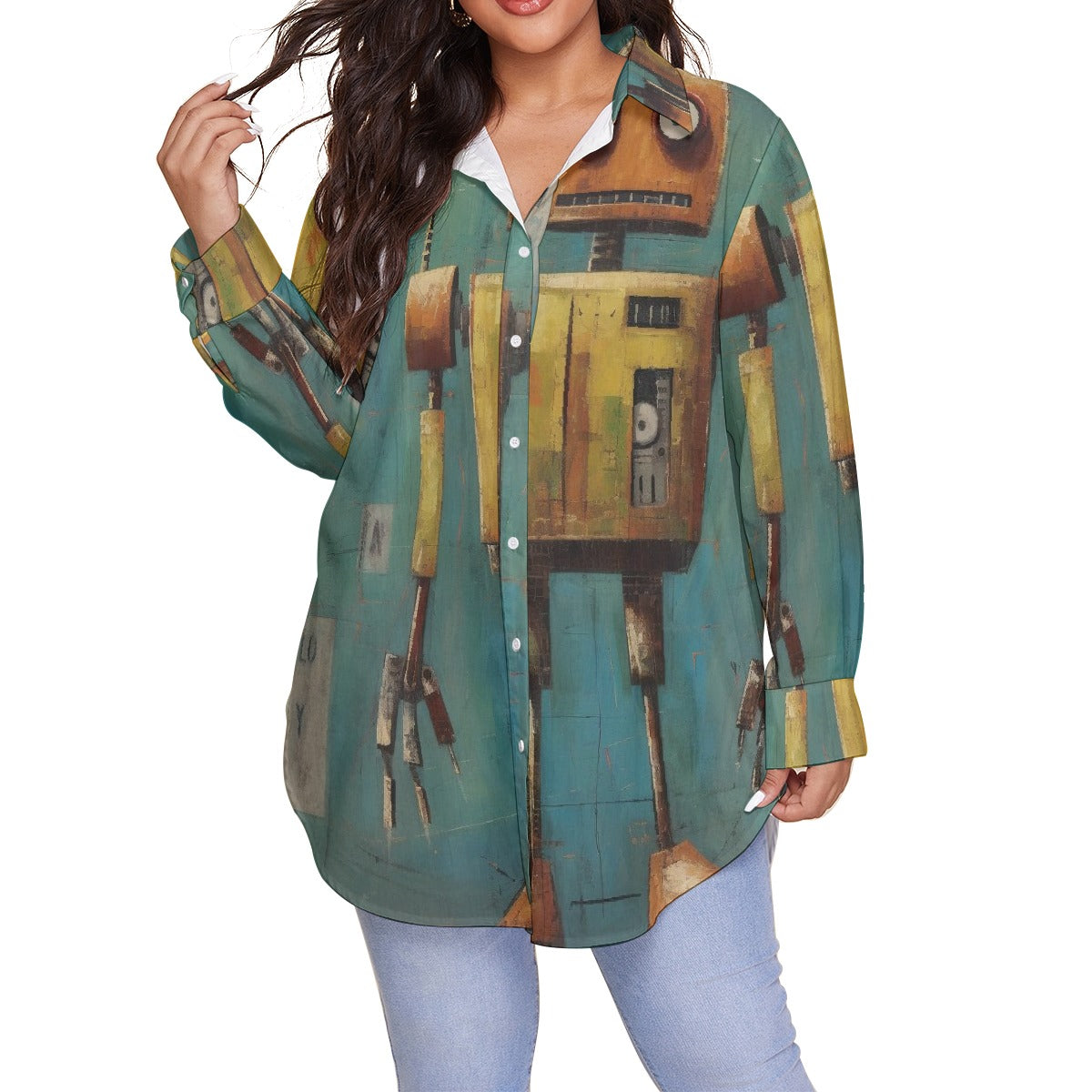 All-Over Print Women's Shirt With Long Sleeve(Plus Size)