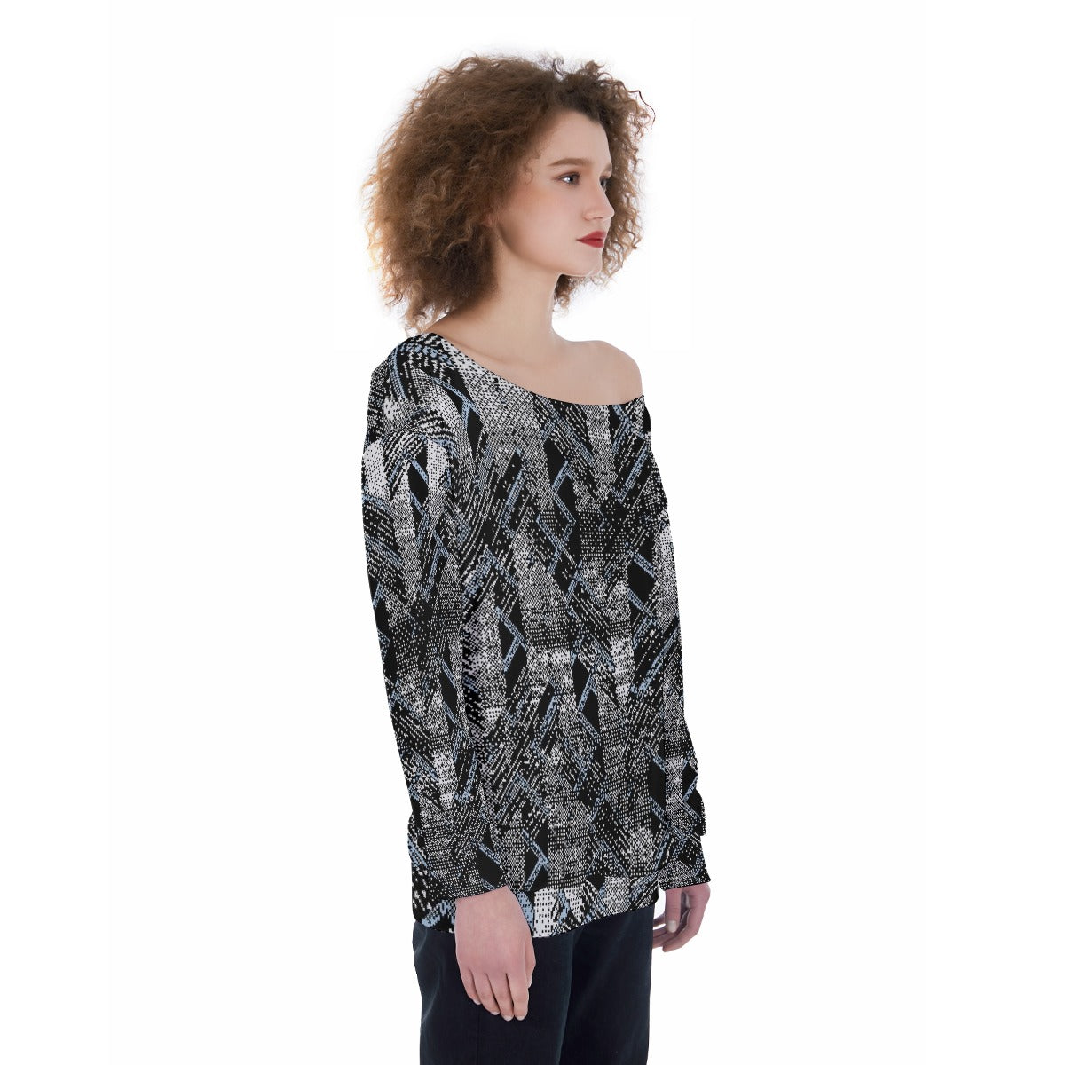 All-Over Print Oversized Women's Off-Shoulder Sweatshirt