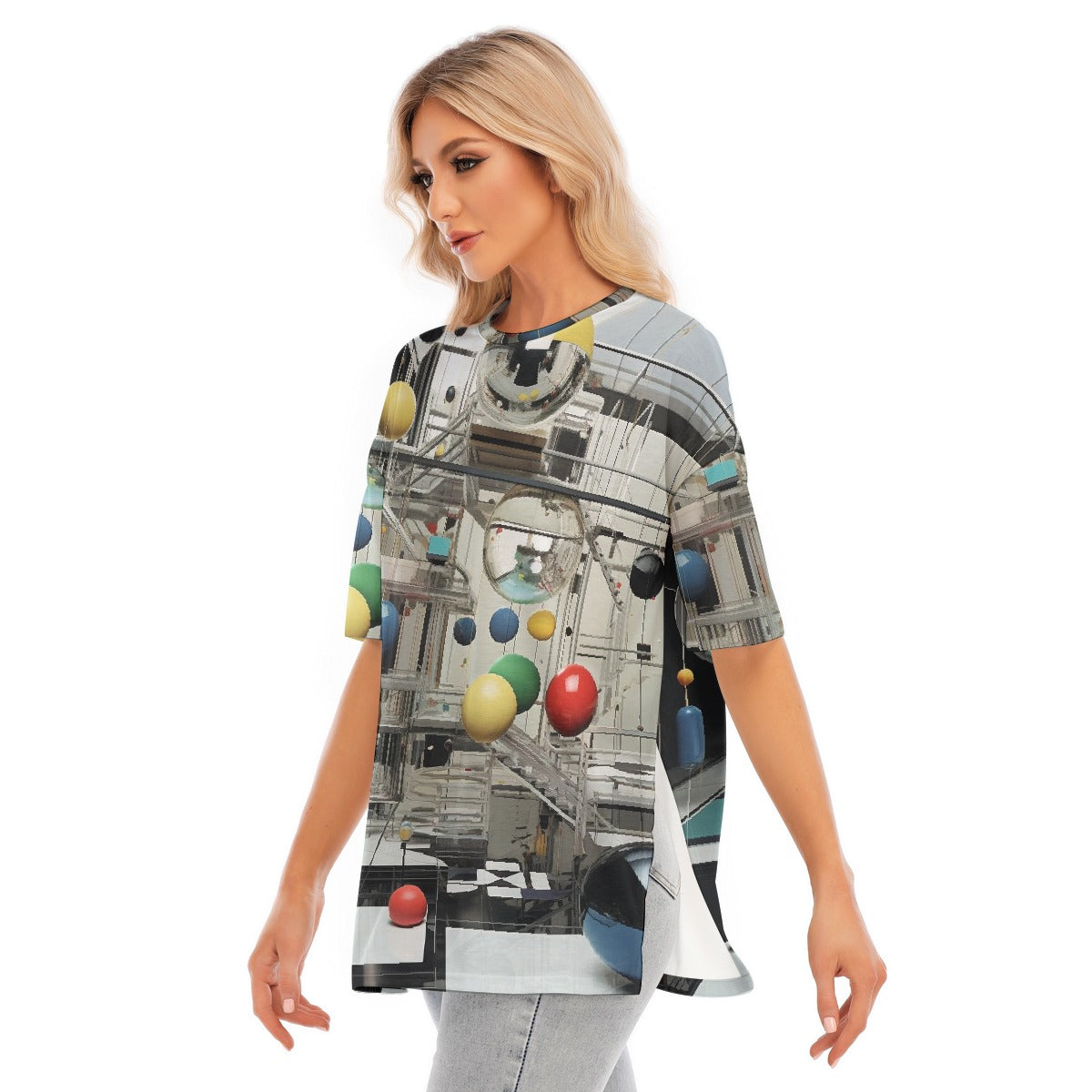 All-Over Print Women's Short Sleeves T-shirt With Hem Split