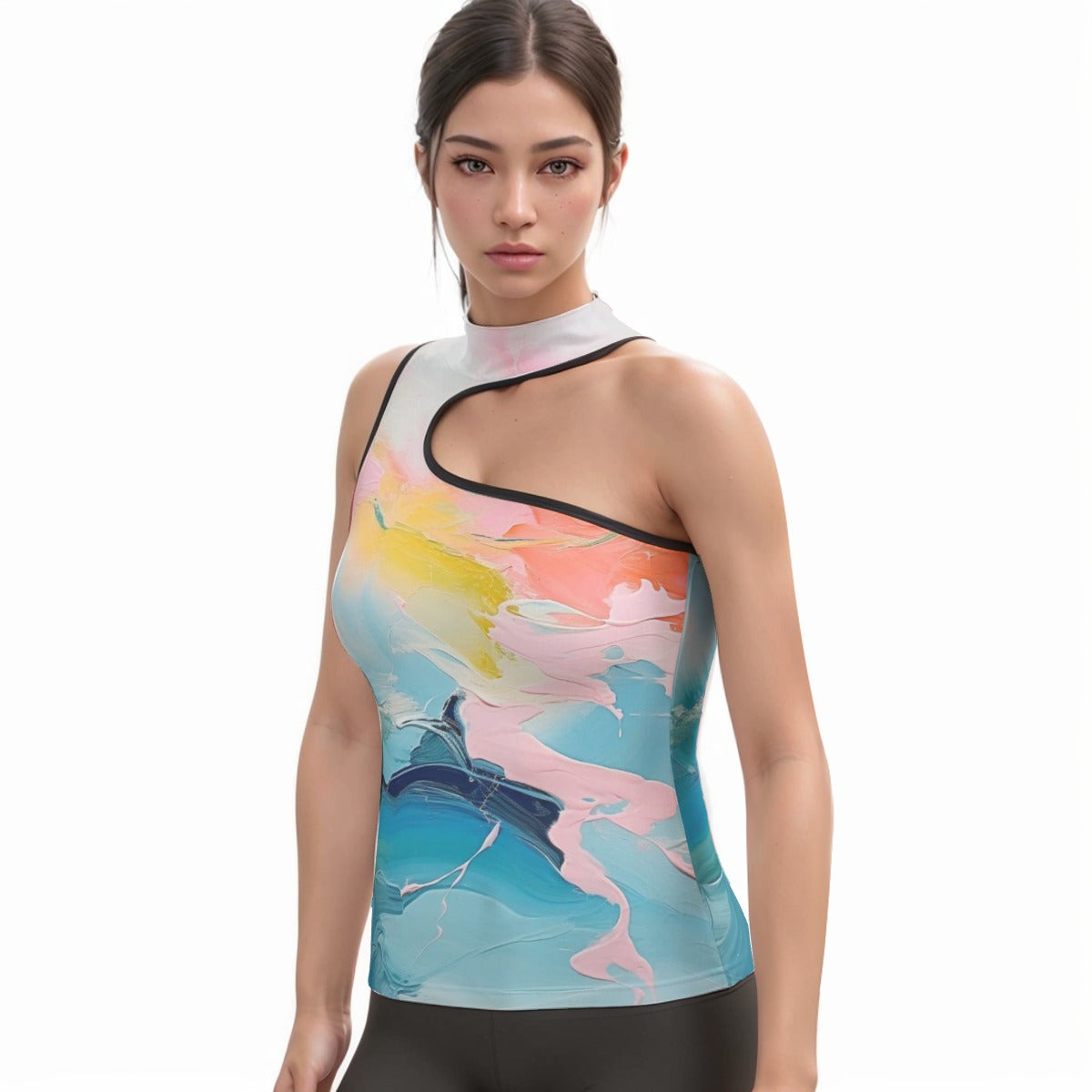 All-Over Print Women's Halter Sleeveless Asymmetrical Tank Top