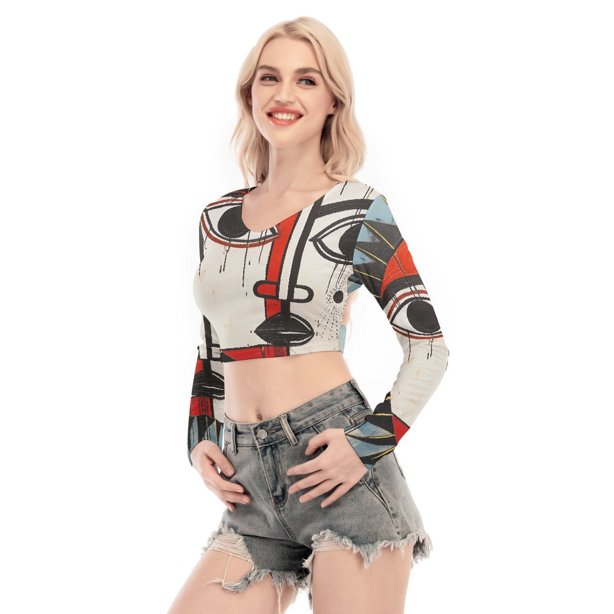 All-Over Print Women's Back Hollow T-shirt With Strap