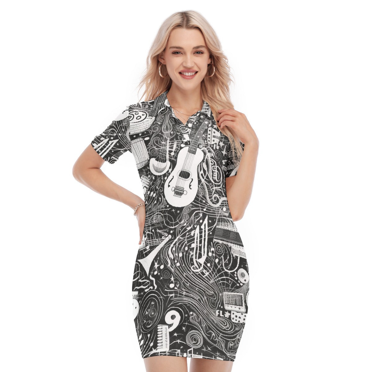 All-Over Print Women's Polo Collar Dress