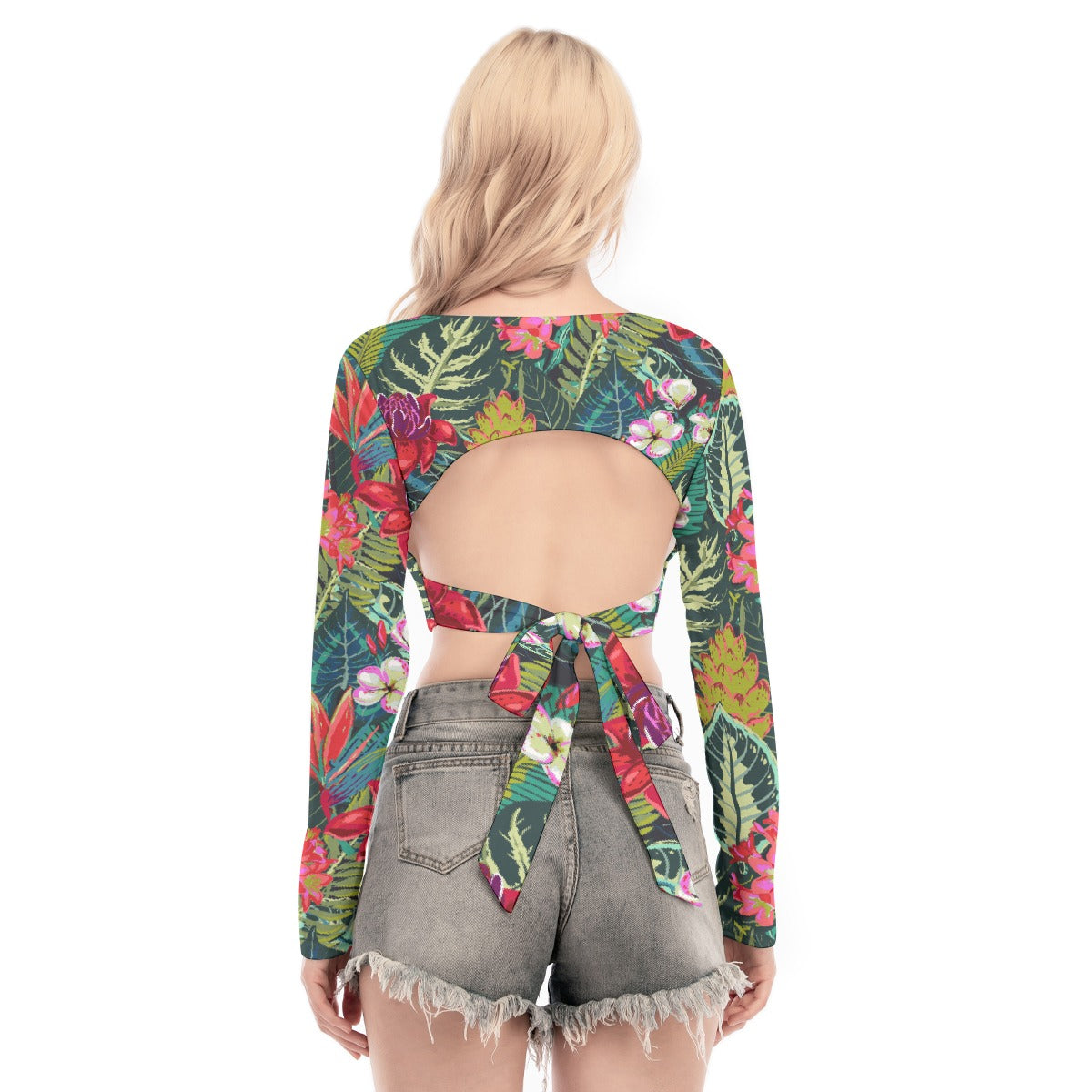 All-Over Print Women's Back Hollow T-shirt With Strap